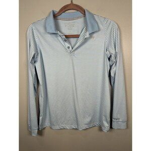 Coolibar Eagle Long Sleeve Polo Size Women's XL Blue Stripe UPF 50 Golf Casual
